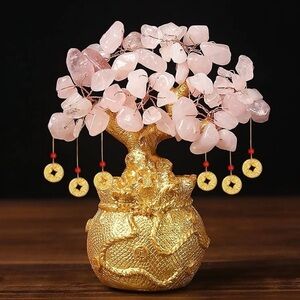 🆕New Feng Shui Rose Quartz Crystal Gemstone Money Bonsai Tree Handcrafted